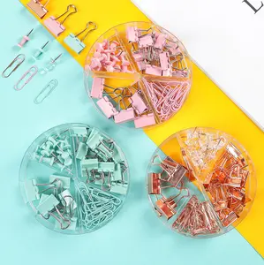 4-in-1 박스 로즈 골드 키트 바인더 클립 종이 클램프 푸시 핀 세트 노트 편지 티켓 북마크 Paperclips 사무실