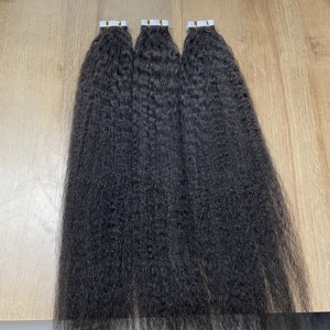 Extensions de cheveux à bandes adhésives 100% cheveux humains vierges, cuticules alignées, invisibles, ondulées lâches, lisses crépus, bouclées birmanes, 50 grammes, 20 pièces - Product Image 5