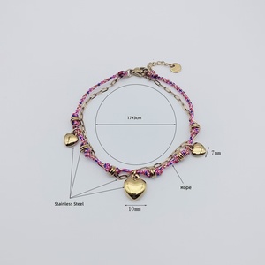Pulseras Vintage de Acero Inoxidable, Pulsera Tejida de Doble Capa con Corazón de Durazno para Mujer, Hecha a Mano con Cuerda de Algodón Colorida de Estilo Bohemio - Product Image 4