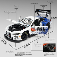 Voitures miniatures en métal 1:24 BMW M4 GT3 avec son et lumière, véhicule jouet à rétrofriction, modèle de décoration