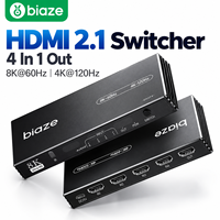 Commutateur HDMI 2.1 Biaze 4 entrées 1 sortie 8K 60Hz 4K 120Hz, commutateur HDMI 4 ports avec télécommande IR, boîtier métallique pour TV, moniteur, PS5, Xbox