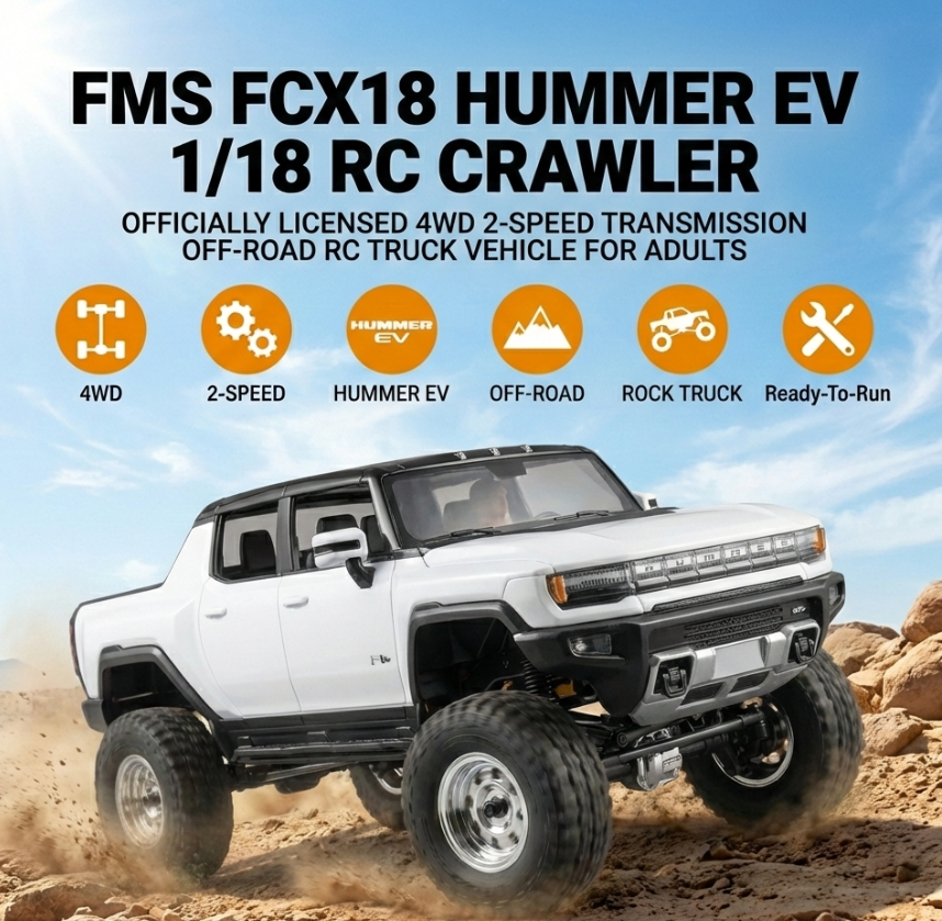 FMS 1/18 RC Crawler Car HUMMER EV FCX18 4WD Off-Road Truck Portal