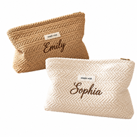 Pochette de maquillage tissée pour demoiselle d'honneur, design simple, trousse de toilette de voyage, logo brodé personnalisé, sac à cosmétiques