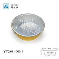 Conteneur Rond en Aluminium 4000ml avec Bord Doré, Qualité Alimentaire, Résistant au Four et au Congélateur, Anti-Fuite, pour Barbecue, Cuisson, Rôtissage, Restauration