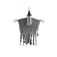 Décoration Suspendue Classique en Plastique pour Halloween : Sorcière Squelette Effrayante avec Robe Déchirée Rouge et Noire et Pendentif pour Fête à la Maison Hantée