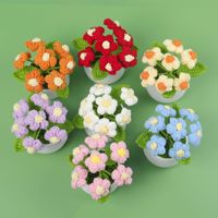 Vente en gros de bouquet de fleurs en pot tissées artificielles à 6 têtes décoration de la maison pour l'obtention du diplôme de Noël fausses fleurs faites à la main
