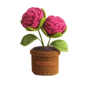 Planta artificial de rosas simuladas en maceta, regalo de flor artificial tejida a mano, ramo de ganchillo de hilo, planta en maceta terminada - Product Image 5