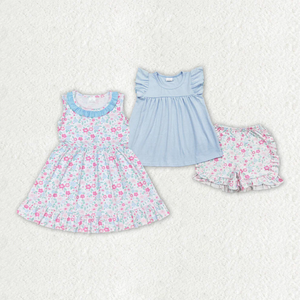 Tunique à fleurs et nœuds, haut et short rose, ensemble de vêtements d'été pour filles, GSSO2462 - Product Image 5
