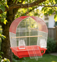 Cage à oiseaux légère à structure en fer avec dôme, perchoirs multi-niveaux, fermeture auto-agrippante, récipient transparent pour aliments et plateau extractible pour