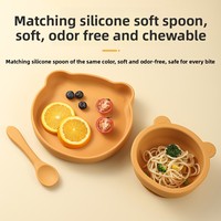 Assiette en silicone pour enfants, vaisselle bébé, motif ours de dessin animé, design mignon et frais, bol en silicone, cuillère, plateau de repas, fournitures pour bébés, vente en gros