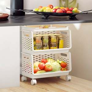 Movable 1/2-Layer PP <b>Kitchen</b> <b>Storage</b> Rack Rectangle Plastic Vegetable Fruit Organizer Seasoning Shelf Food <b>Storage</b> Basket Wheels - Product Image 3