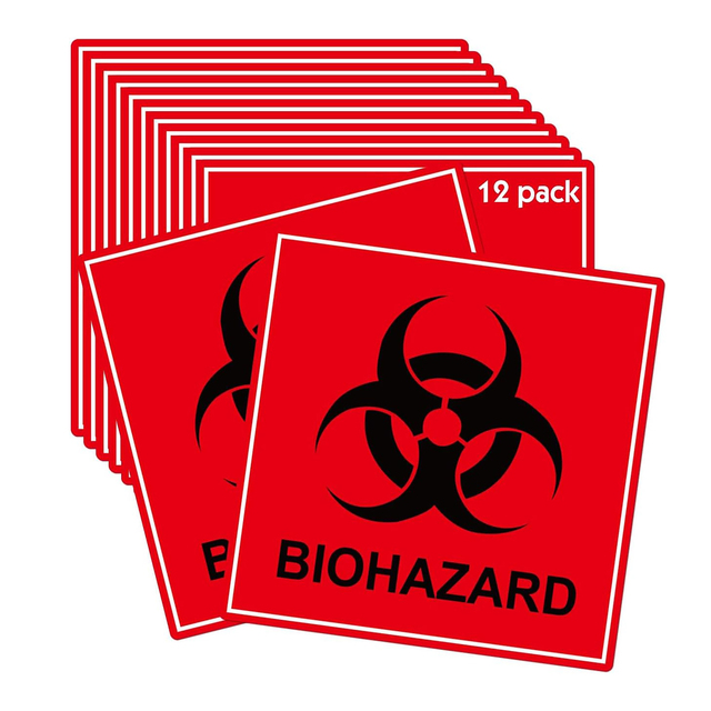 Biohazard Warning Labels 4" X 4" Inch Fluorescent Red-Orange Hazardous Stickers for Medical and Industrial Use