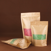 Sacs en papier kraft avec fenêtre, pochettes verticales refermables de qualité alimentaire pour café, snacks, thé – Impression personnalisée acceptée – En stock