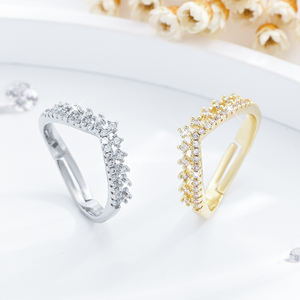 2025 New Manufacturer Wholesale Fine <b>Couple</b> V-shaped Crown Adjustable 14k Brass Gold-plated Zircon <b>Ring</b> Men and Women Jewelry - Product Image 1