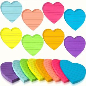 8 Colors Fluorescent Heart-Shaped Self-Adhesive <b>Memo</b> <b>Pads</b> 76*76mm Size School Supplies Stationery Line Design Back-to-School - Product Image 1