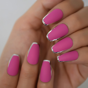 <span class=keywords><strong>Uñas</strong></span> Postizas Medianas Tipo Ataúd con Puntas Francesas Metálicas, <span class=keywords><strong>Uñas</strong></span> Acrílicas <span class=keywords><strong>Mate</strong></span>, <span class=keywords><strong>Uñas</strong></span> Postizas Rosas para Mujer, Otoño, 24 Piezas - Product Image 3