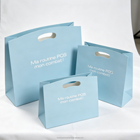 Sacs en papier bleus réutilisables personnalisés OEM/ODM avec poignée découpée, vente en gros, emballage cadeau pour bijoux, sac en papier pour la vente au détail