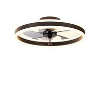 Ventilateur de plafond silencieux à 5 pales avec lumière, pales en bois sculpté noir, LED dimmable, télécommande, moteur réversible, moderne, pour chambre à coucher
