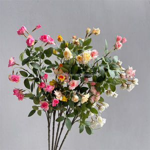 C168 Vente en gros de bouquets de fleurs artificielles en soie multi-têtes, <span class=keywords><strong>mini</strong></span> roses blanches pour centres de table de mariage, vases et décorations de table - Product Image 1