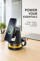 Pengisi Daya Nirkabel Magnetik 5-in-1 dengan Kipas Pendingin Terintegrasi + Lampu Malam LED yang Dapat Diredupkan, Dock Pengisian Daya Multi-Perangkat untuk iPhone, Samsung