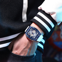 Montre Chronographe Carrée de Luxe pour Homme, Affichage de la Date, Étanche, Silicone Luminescent