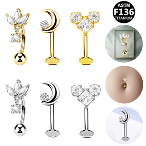 Anneau de nombril en forme de lune avec revêtement en titane pour femmes, bijoux de nombril à la mode, accessoire de piercing en acier inoxydable, à porter pour les fêtes - Product Image 1