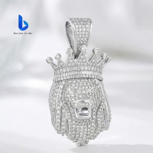 Hip Hop 18 Ayar Saf Altın Aslan Başı Kolye Ucu Seti, Laboratuvarda Yetiştirilmiş Elmaslarla Süslü, Erkekler İçin Lüks Mücevher Hediyesi - Product Image 1