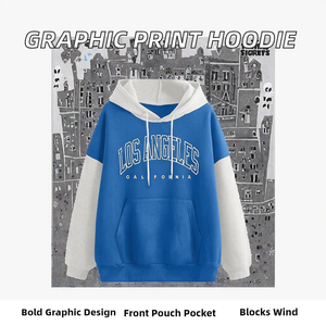 Nueva Sudadera con Capucha de Invierno Forrada con Estampado Gráfico de Letras, Bloques de Color, Hombros Caídos, Cuello Redondo, Bolsillo Canguro, Cortavientos - Product Image 2