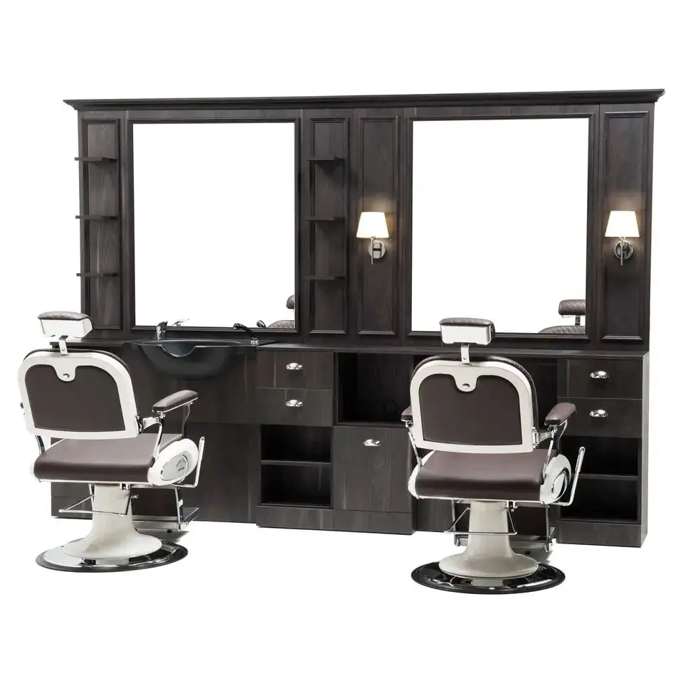 Barbershop styling station units salon mirror with basin