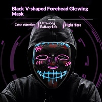 Masque lumineux LED à lumière froide en PVC noir en forme de V pour le front, idéal pour Halloween, carnaval, déguisement de rue, style d'ambiance horrifique et amusant