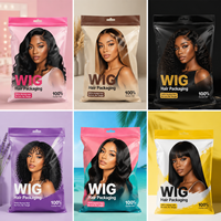 Sac d'emballage pour perruques avec logo personnalisé, étanche, réutilisable, en Mylar métallisé avec fermeture éclair, pour extensions et mèches
