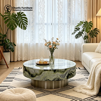 Table basse en marbre durable personnalisée, table de salon moderne, plateau en marbre vert naturel, base en acier inoxydable, marque Chunfu