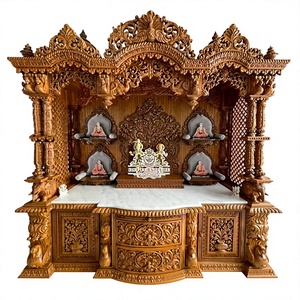 Temple traditionnel en bois de teck sculpté à la main, style divin pour la maison, finition blanche - Product Image 3