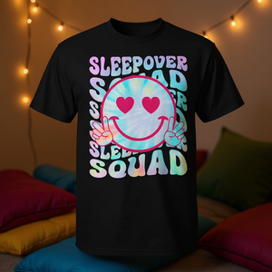 T-shirts promotionnels personnalisables pour pyjama de nuit assorti Sleepover Squad Groovy Tie Dye - Product Image 3