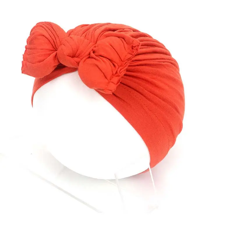 Neonatal pleated bow-cap solid-color knotted overhead hat Indian style children's hat for baby hair accessories