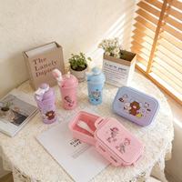 Ensemble boîte à lunch et gobelet pour enfants, motif dessin animé mignon, conteneur alimentaire portable à compartiments, boîte bento isotherme pour pique-nique et école