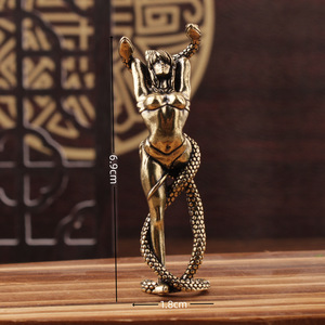 Brass Figurine Beauty And Snake 2Pcs Tabletop <b>Decor</b> Home Office Desk Ornament Sculpture Craft - Product Image 4