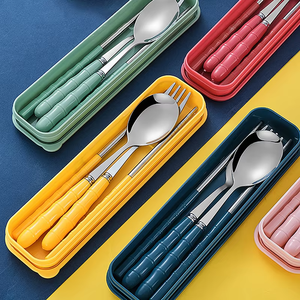 Juego de Cubiertos Portátil de Acero Inoxidable con Diseño de Bambú, 3 Piezas (Cuchara, Tenedor, Palillos) con Caja de Almacenamiento para Escuela, Oficina, Viajes y Picnic - Product Image 5