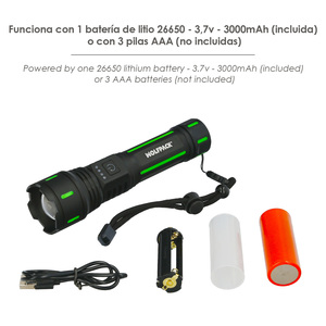Linterna LED Portátil Recargable de Aluminio, 800 Lúmenes - Product Image 3
