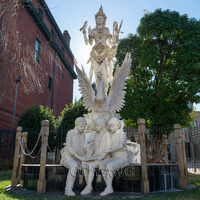 Sculpture en pierre de marbre Lakshmi, déesse de la fortune, sculptée à la main, de style indien religieux, de la série QUYANG Garden, représentant le dieu hindou Laxmi.