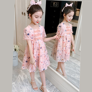 Nuovo stile coreano per ragazze di Internet celebrità abito da principessa con Design floreale in pizzo stile dolce per bambini e bambine