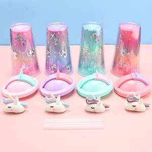 Nouvelle licorne en plastique bouteille à boire dessin animé mignon tasse pratique été tasse à eau avec paille - Product Image 3