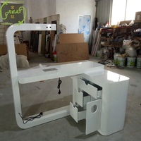 Table à ongles moderne d'angle en bois en forme de L équipement de beauté table de manucure blanche avec collecteur de poussière et lumière pour ongles
