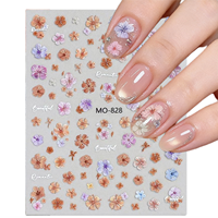 Autocollant de manucure rétro printanier à fleurs séchées, couleurs mélangées, motif de petites fleurs séchées DIY