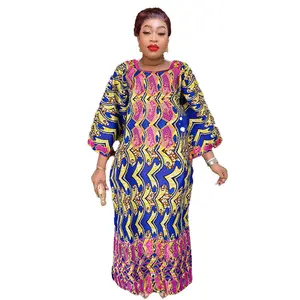 ARTTY African Ankara Dress For Women Traditional African Wax Print Wedding Dress With Scarf