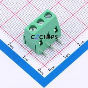 MX128R-5.08-03P-GN01-Cu-Y-A Screw Terminal Block Bent Lead Through Hole,P=5.08mm Connector 1x3P 5.08mm Green Right Angle Insert - Product Image 1