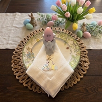 Serviettes en lin brodées à points festonnés, motif Peter Rabbit, écologiques, pour la décoration de table de fête à domicile au printemps