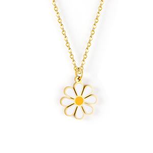 Fashion 18K PVD Gold Plated Trendy Simple Enamel Daisy Flower Jewelry Stainless Steel <b>Chain</b> <b>Pendant</b> Necklace <b>for</b> Women Girls - Product Image 1