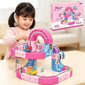 Girls Pink Magnetic Track Car Toys for Maglev Blocks Set Flexible Race Track Assembly Runway Electric High Speed Orbital Train - Product Image 4