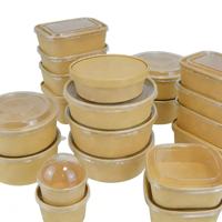 Bol alimentaire rectangulaire en papier kraft écologique avec couvercle 750ml 1000ml 1300ml Contenant à emporter biodégradable pour salade et riz
